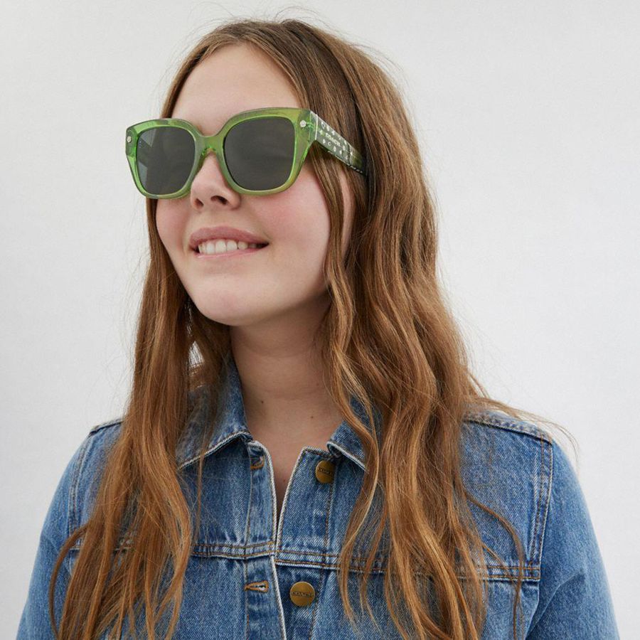 Óculos de Sol COACH Charms Oversized Square Feminino Verdes | 10549LOWP
