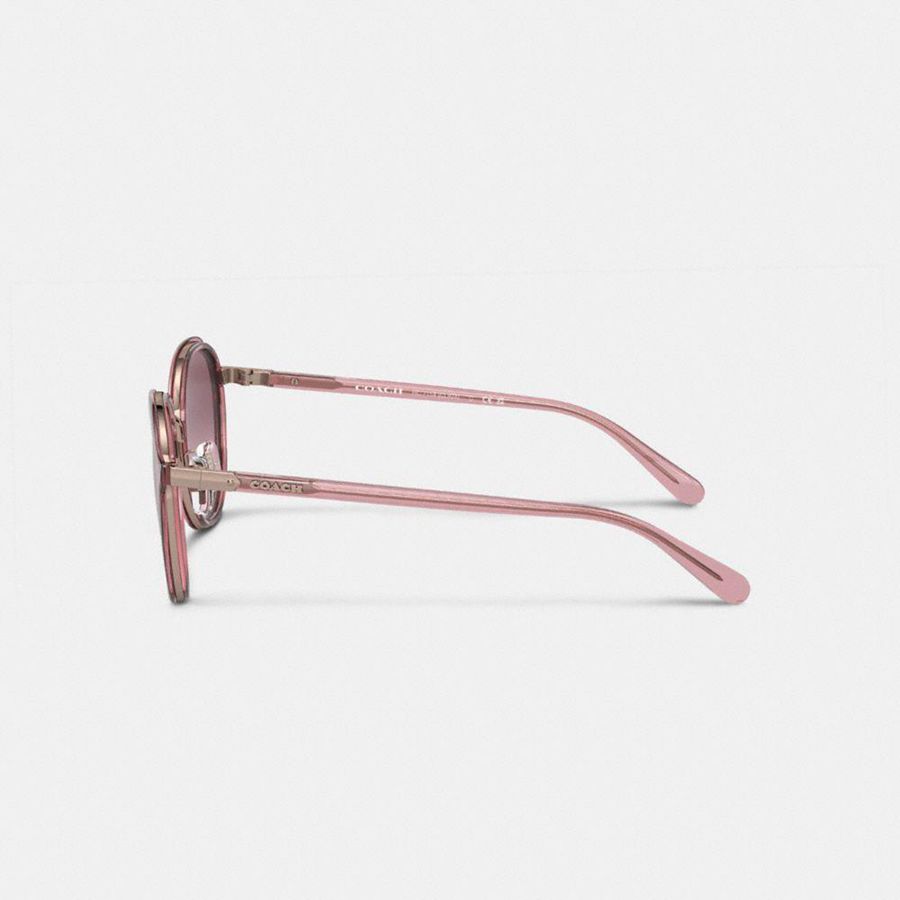 Óculos de Sol COACH Hangtag Geometric Round Feminino Rosa | 53690LDJW
