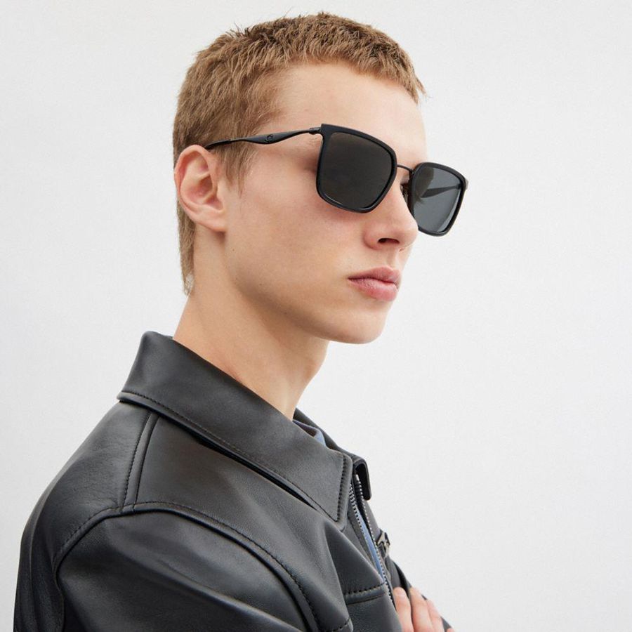 Óculos de Sol COACH Hardware Square Masculino Pretas | 81279HBDY