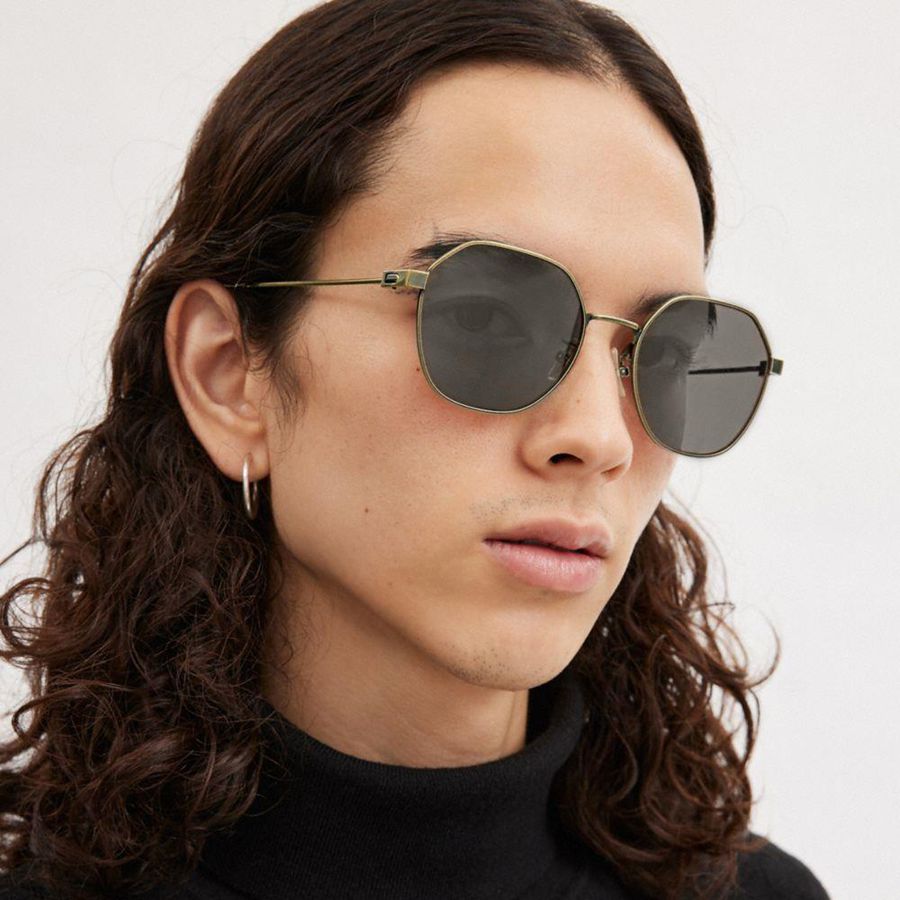 Óculos de Sol COACH Hinged Geometric Round Masculino Pretas | 60859CIZV